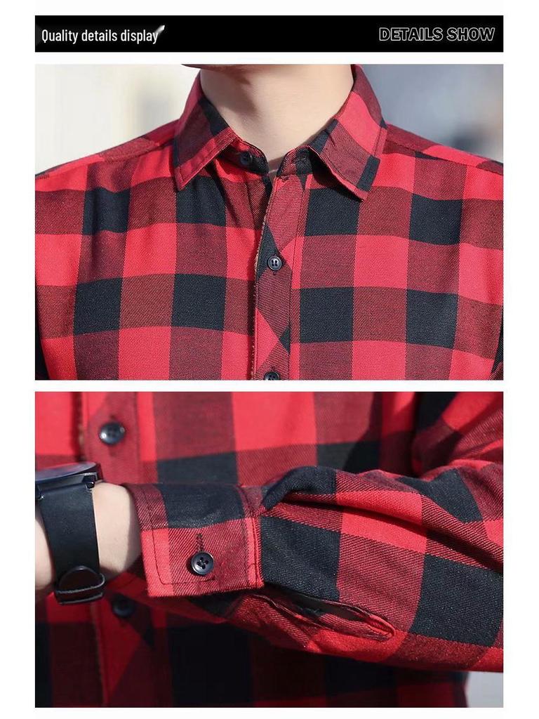 Men's Plush Thickened Long-Sleeve Plaid Shirt - Korean Winter Style