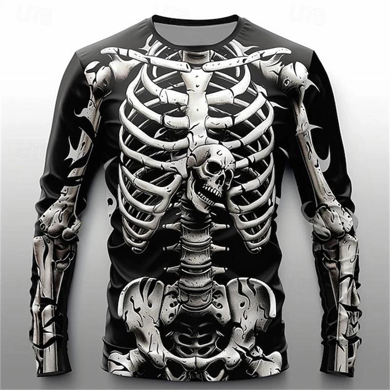 Autumn New 3D Skeleton Skulls Print Long Sleeve T Shirt Horror Skull Graphic Long Sleeve Clothes Vintage Cool Mens Clothing Tops