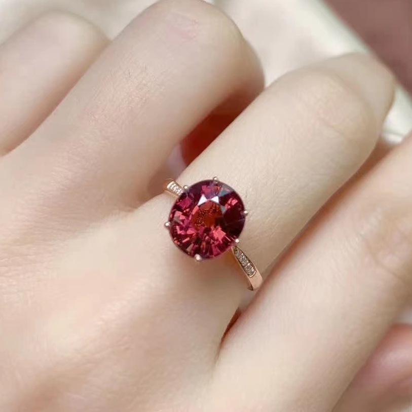 Luxury Adjustable Oval Red Tourmaline Gem Ring for Women