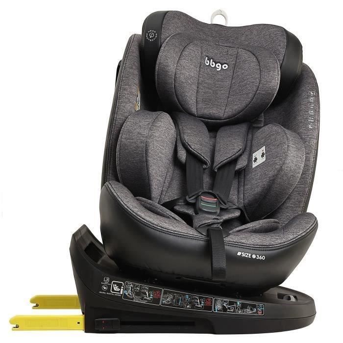 Siège-auto pivotant - BBGO - Wondersafe - Naissance à 12 ans - I-SIZE 40-150cm - ISOFIX Top tether - Gris - Fibre bambou Simili cuir