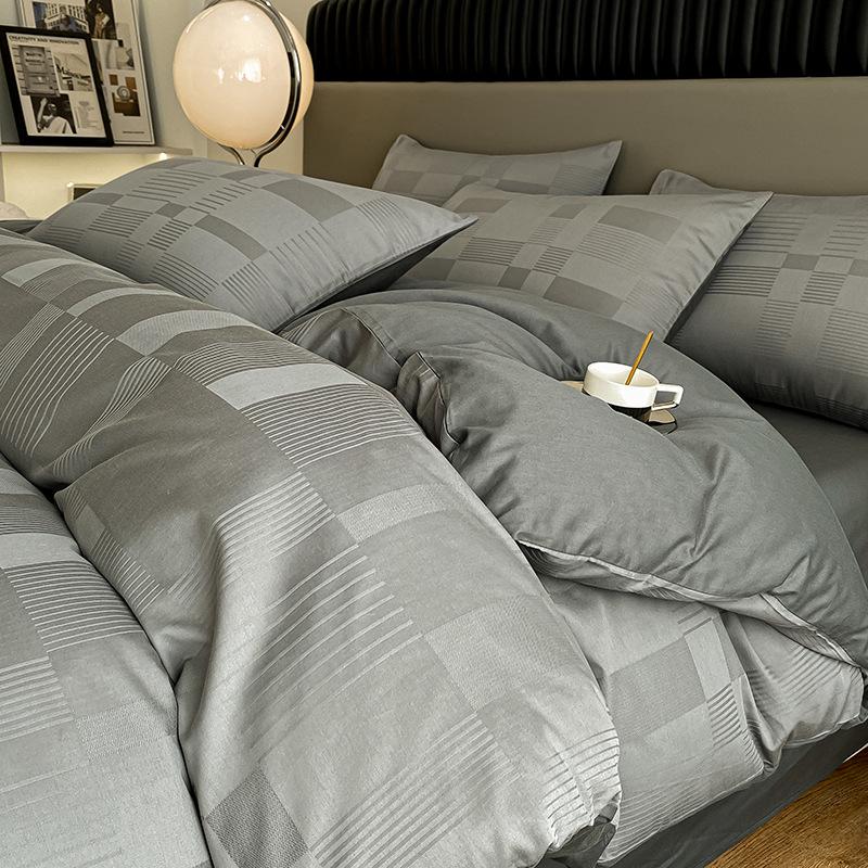 Luxurious Jacquard Cotton 4-Piece Bedding Set: High-Grade Long-Staple Cotton Quilt Cover & Bed Sheet