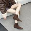 Korean version inner height-increasing suede short boots women's 2025 autumn and winter square head stitching thin boots rear zipper youth temperamen