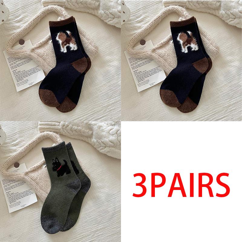 Women's Fashion Japanese Style Middle Tube Wool Socks 100 % Cotton Fashion Kawaii Cartoon  Female Dogs Casual Funny Cute Hosiery