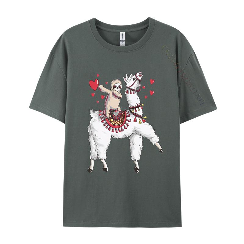Sloth Riding Llama Valentines TShirts Men Hip Hop Casual Tee Shirts Brand Camisas Hombre Cartoon Harajuku T Shirt