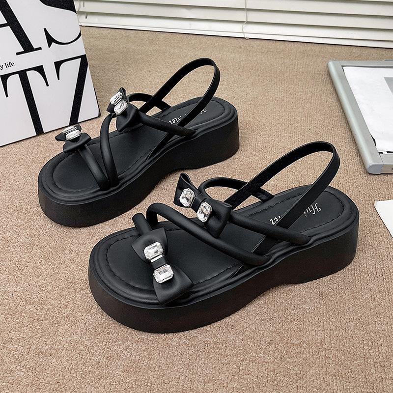 Summer bow platform fashion sandals women's 2025 new summer wear super fire skirt Roman sandals