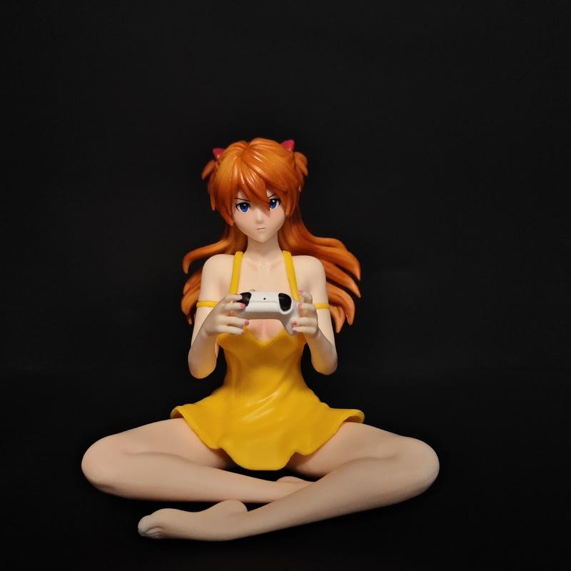 11cm Eva Asuka Langley Soryu Cute Sitting Pose Figure Collectible Model Toy PC Case Ornament Desktop Decor Gift For Anime Fans