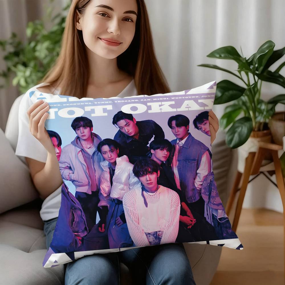 Kpop A-AteezS Pillow Case Short Plush Double-sided Print Square Throw Pillow Covers Sofa Home Cushion Decor