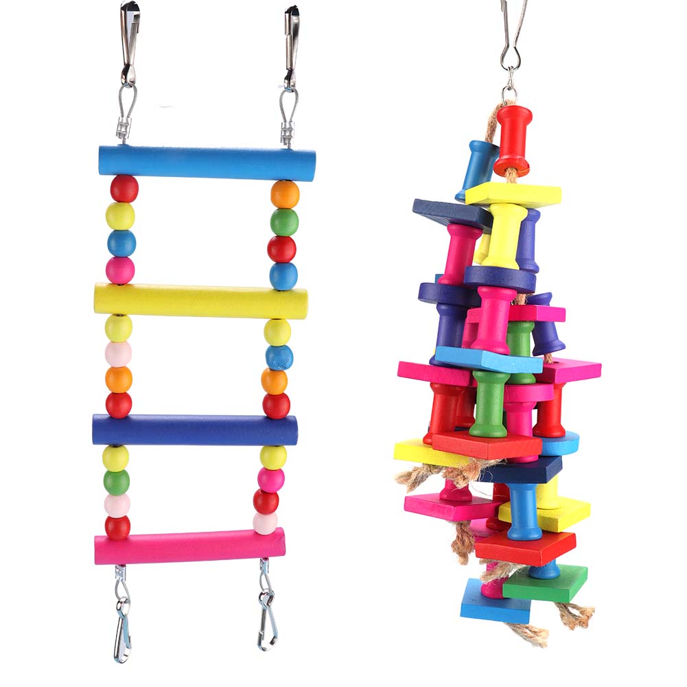 2 Stück Vogel hängender Holzblock Aktivität Klettern Kauen Schaukelständer Käfig Wandspielzeug für Papagei