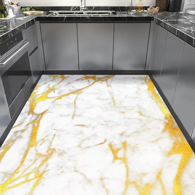 Kitchen Floor Mat Large Pvc Leather Waterproof Carpet Anti-slip Oil-proof Foot Mats Imitation Marble Rug Home Decoration Rugs