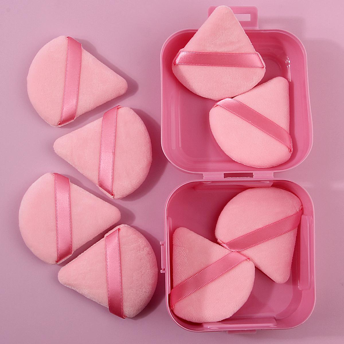 

8PCS super soft flocking triangular powder puff, setting sponge,powder puff,dry and wet dual-purpose beauty tool+1PCS storage bo розовый