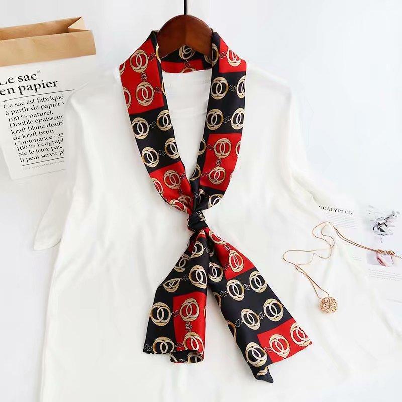 Luxury Silk Long Scarf Women Bag Handle Ribbon Ladies Plaid Print Headband Small Hair Scarves Band Female Handkerchief