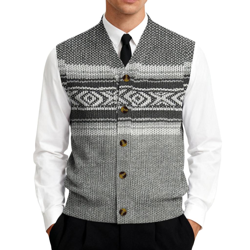 Men's V-Neck Sleeveless Knit Cardigan Vest