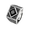 Silver Colored Ring, Retro Black Stone Opening, Retro Trend, Personalized Men's and Women's Jewelry