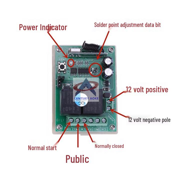 12V Two-Way Remote Control Switch with Butterfly 2-Button Remote and Jog/Self-Locking Access Control