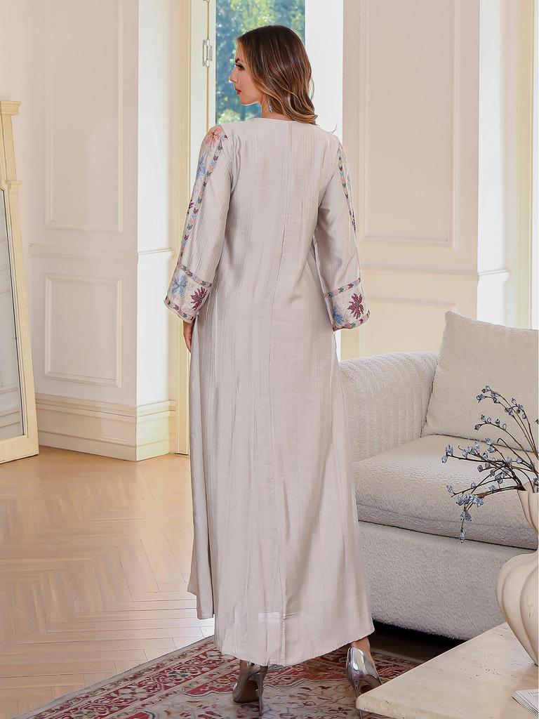 Elegant Rhinestone Embroidered Abaya - Dubai Style Women's Long Robe