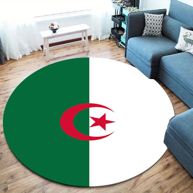 Algeria Flag Round Area Rug,Carpet Rug for Living Room Bedroom Sofa Playroom Decor,Non-slip Floor Mat