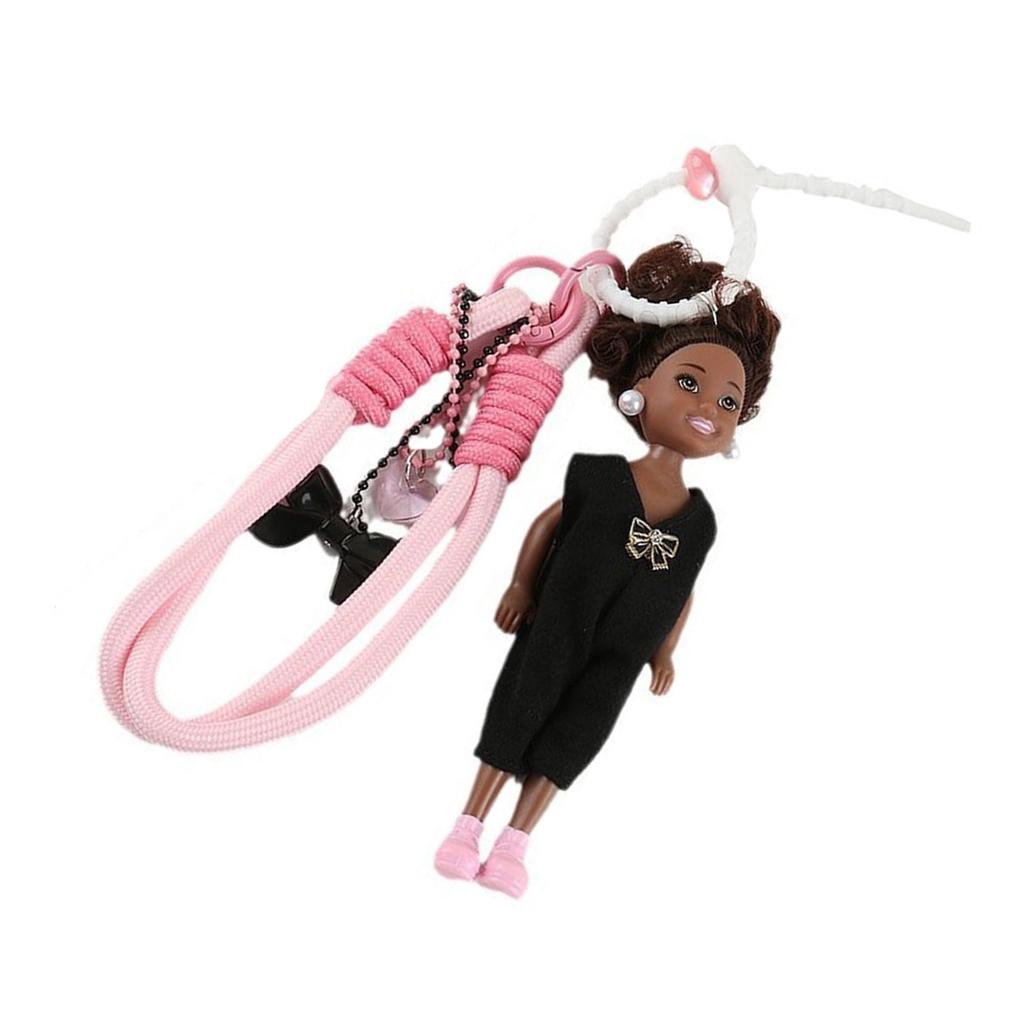 Cuteness Knitted Barbie Doll Keychain Charm Soft Handmade Fabric Keyrings Plastic Texture Bag Pendant for Woman and Girl