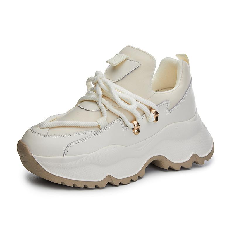 Leather dad shoes women's 2025 new autumn and winter platform heightening white shoes casual versatile lace-up sports shoes women