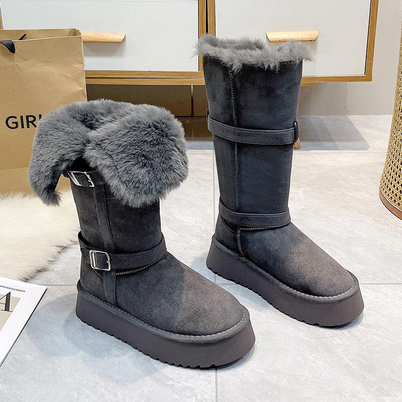 Women's Thick-soled Winter Lightweight Warm and Cold-proof Lengthened Plush Snow Boots Non-slip Wear-resistant Casual Sneakers Long Cotton Boots