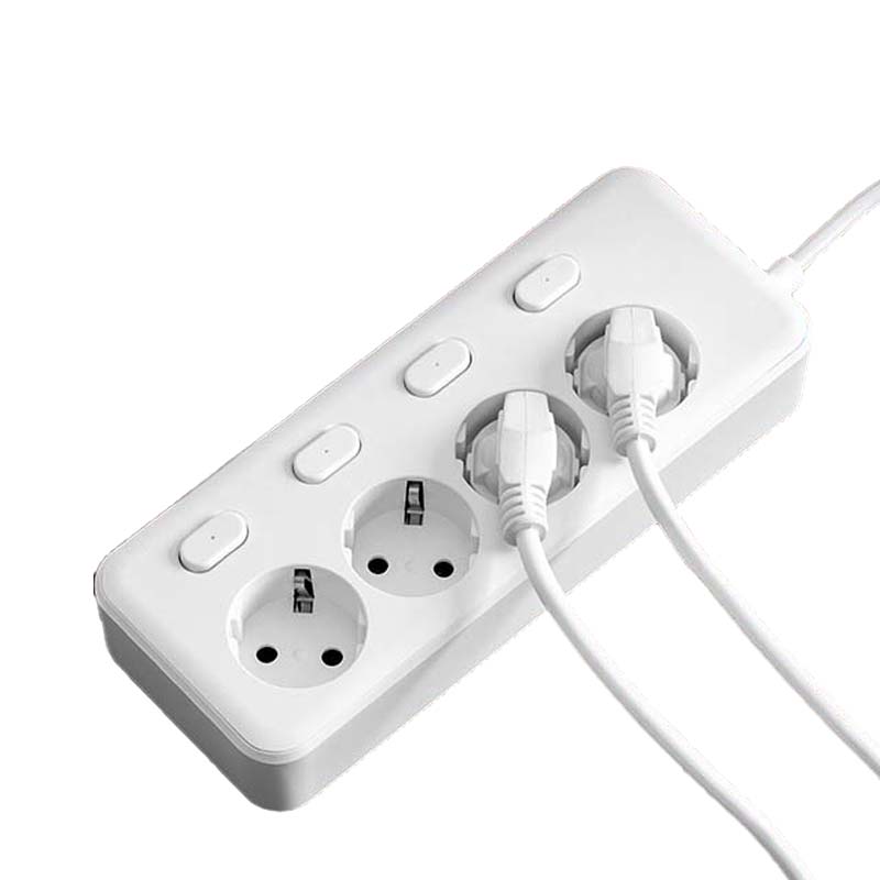 2 Meter European Power Extension with 4 Outlets and Independent Switches for Controlled Power Supply in For Home or Workspaces