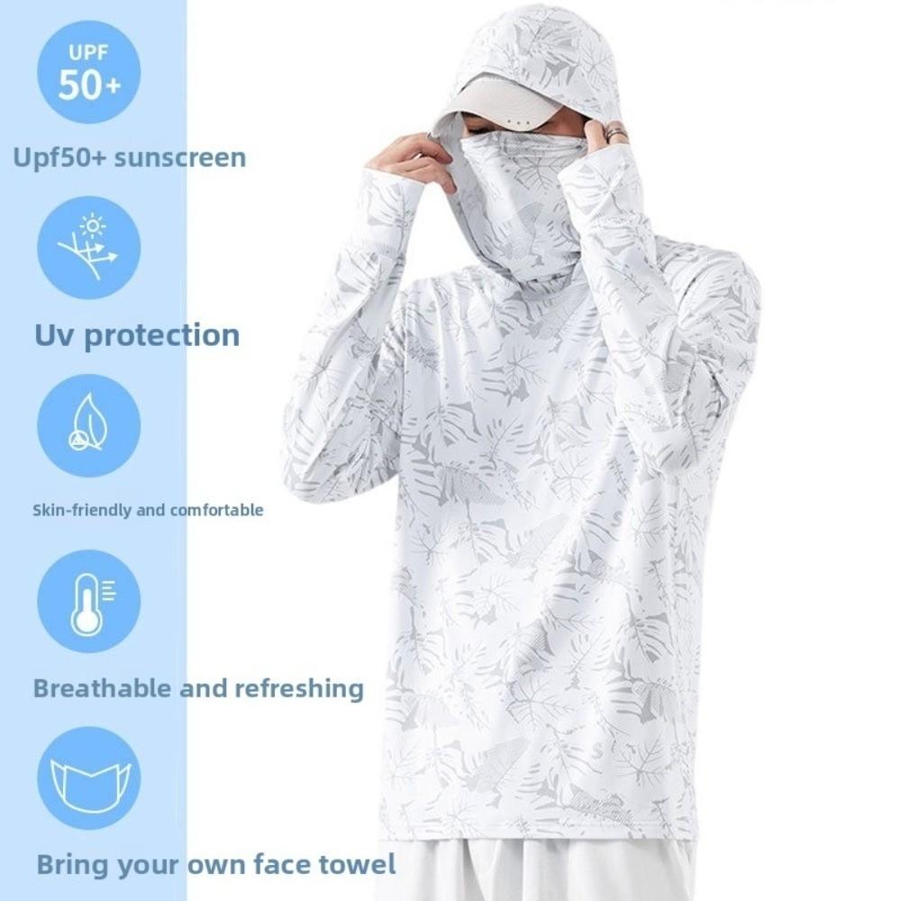 Camicia da Pesca con Cappuccio Estate Maschera Tessuto Performante Abbigliamento da Pesca con Cappuccio Materiale Leggero Camicia con Protezione UV