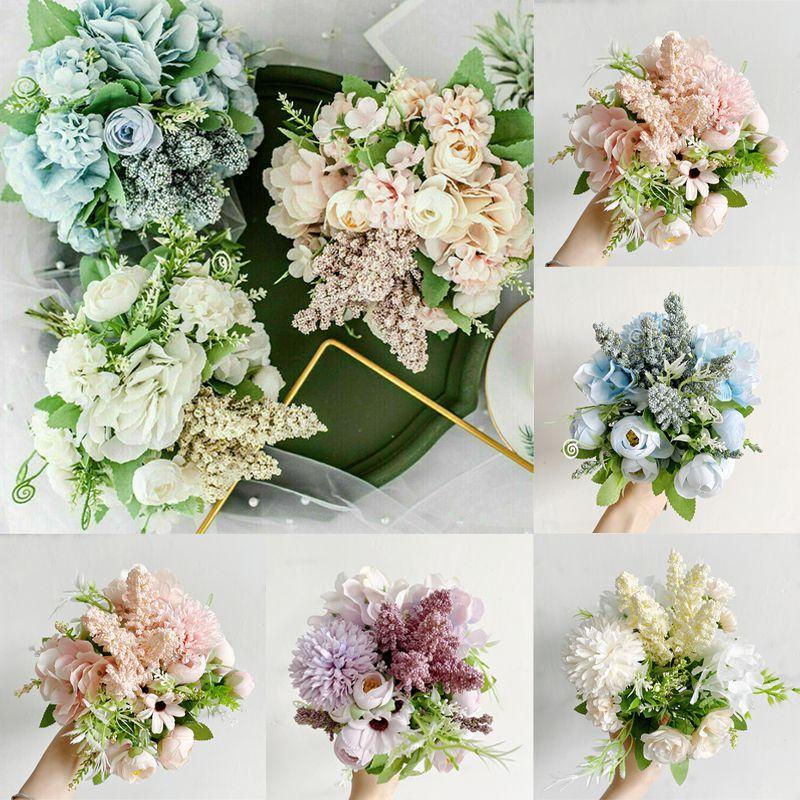 Elegant Real Touch Artificial Silk Flowers Bridal Wedding Bouquet For Home Party Decor