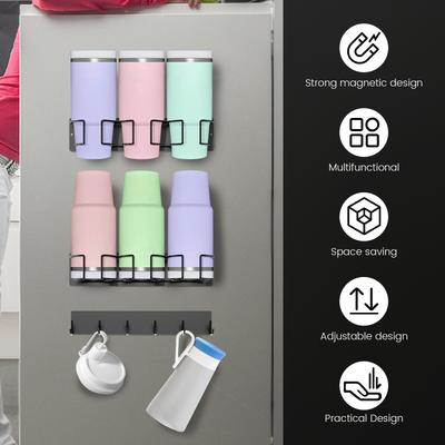 3 pièces/set Porte-gobelets magnétiques pour réfrigérateur Support pour gobelets réglable en acier au carbone avec crochet Étagère organisatrice pour 6 gobelets