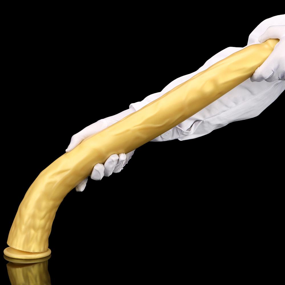 Goldfarbener Silikon-Analplug, extra langer Anal-Masturbator, Fisting-Sklave, riesiger Dildo mit Saugnapf, Umschnalldildo, realistischer Schwanz