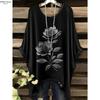 Camiseta Floral Bohemia para Mujer - Elegante Diseño Retro con Vibrante Patrón de Rosas y Hojas Casual Cuello Redondo Lavable a Máquina