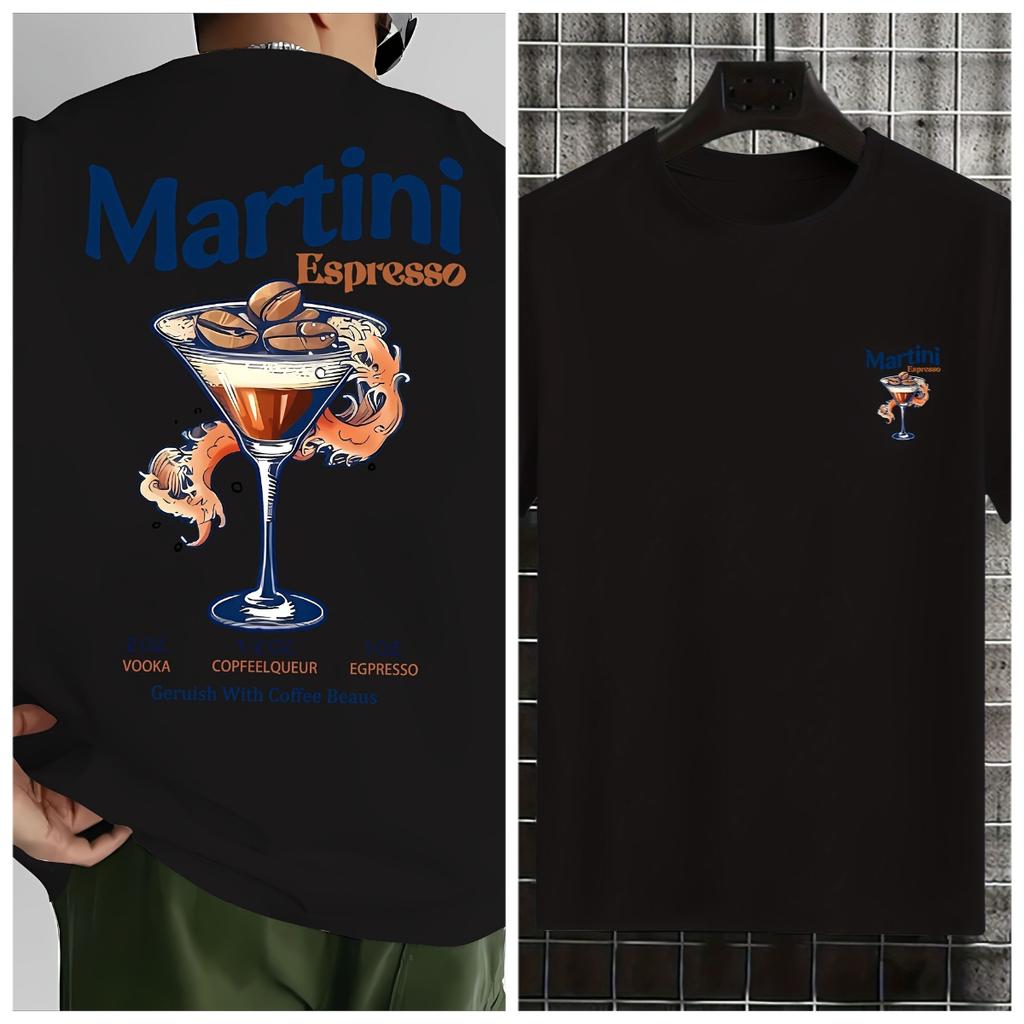 SpringSummer New Mens Cotton Martini Cocktail Pattern Printed Tshirt Street Casual Fashion Short Sleeve Round Neck Tshirt