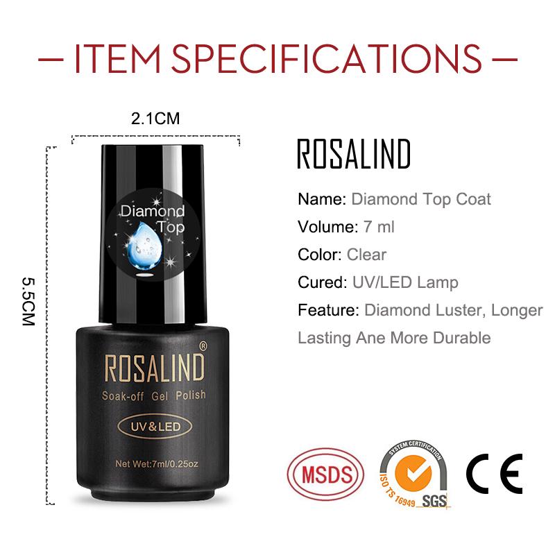 ROSALIND 7ml Gel Nail Polish Top Base Coat Diamond Transparent Long Lasting Manicure UV Primer Gel