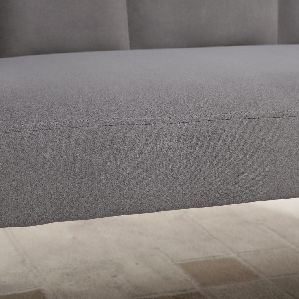 2-Seater Sofa in Velvet with Metal Legs and Shell-Shaped Backrest, 132x66x80cm, Grey