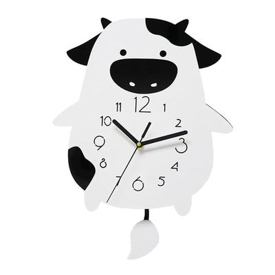 Acryl Wanduhr Cartoon Kuhform Leises Uhrwerk Dekorative Schwingende Uhr für Küche Wohnzimmer
