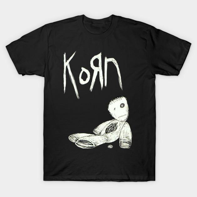 

Men Black Print T-shirt Korn – Broken Doll Sketch No-Cut Transfer Paper Print Cotton Tshirt S