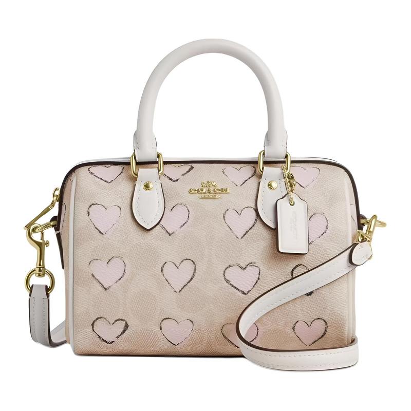 

COACH Chinese Valentine s Day Limited Rowan 17 Love Print Bowling Bag PVC Shoulder Handbag Small Women s Beige білий