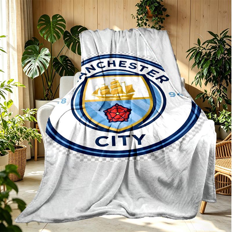 Manchester City FC Pattern Blanket for Home Decoration, Bed, Sofa, Car Travel, Camping, Suitable for All Seasons, Birthday Christmas Gift