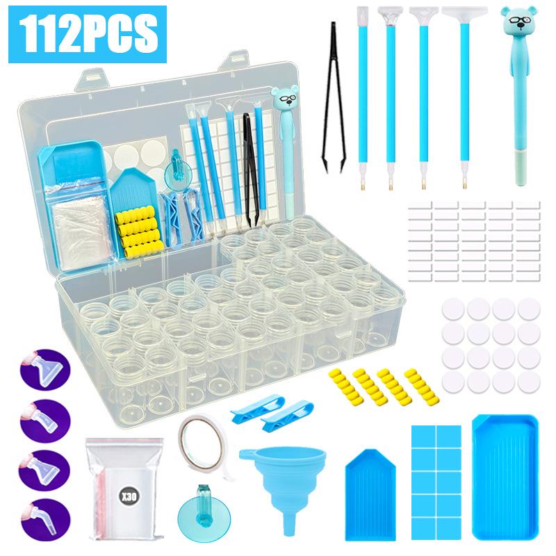 DIY Diamond Painting Storage Box Set with 48 Grids, Bottles, Funnel, Tray, and Rabbit Pen.