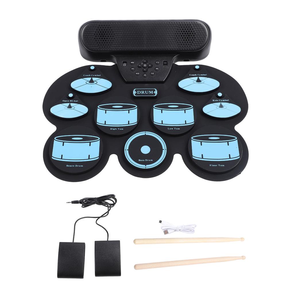 Electronic Drum Pad Hand Rolled Drum Pad Double Speakers Rechargeable Silicone Roll Up Drum Pad