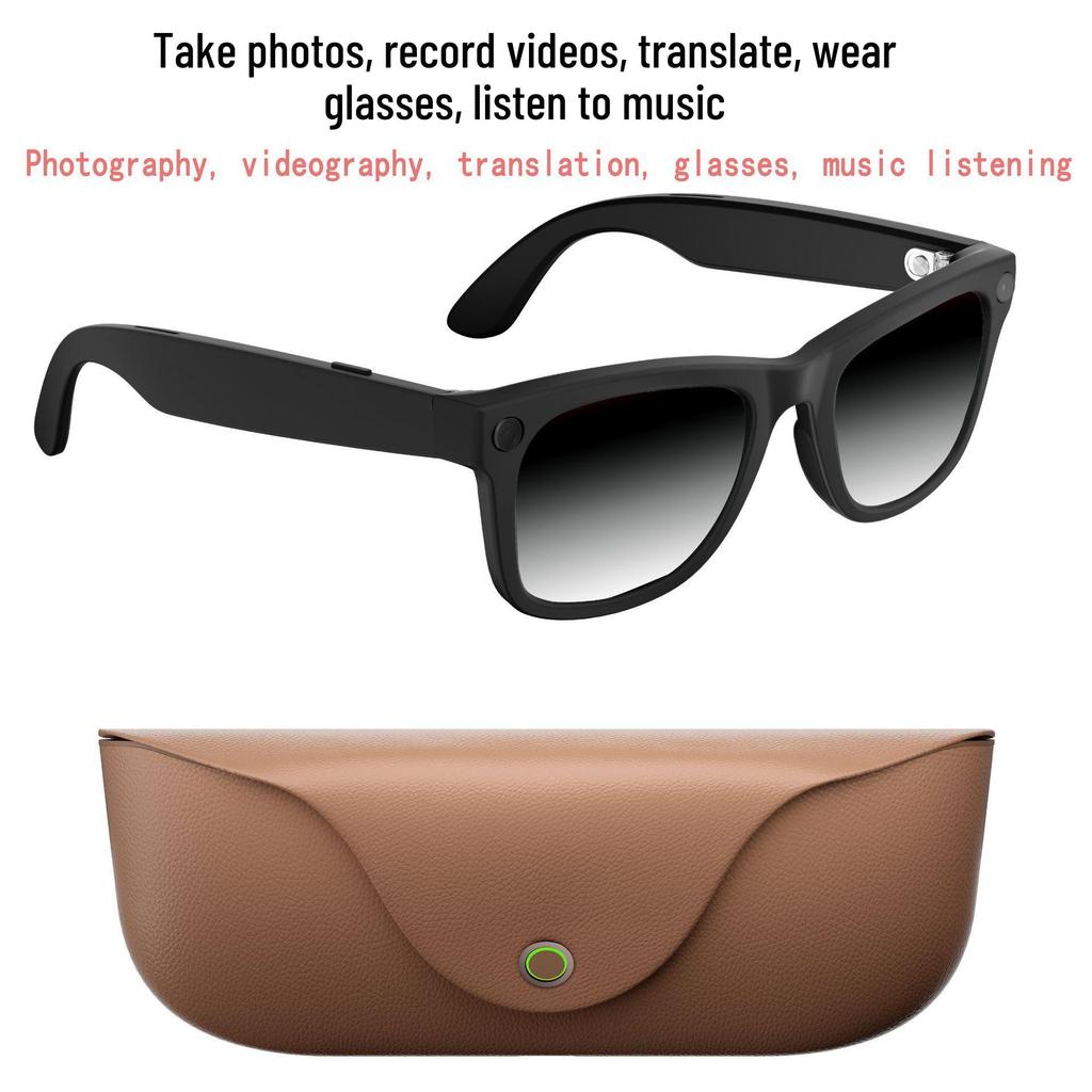 AI Smart Glasses: Photo & Object Recognition, Camera, Bluetooth Music, Calls, AI Q&A, Recording, Charging Case.