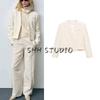 Spring New Arrival Women's Clothing V Neck Long Sleeves Very Wide Invisible Button Short Loose Suit Jacket 87073287