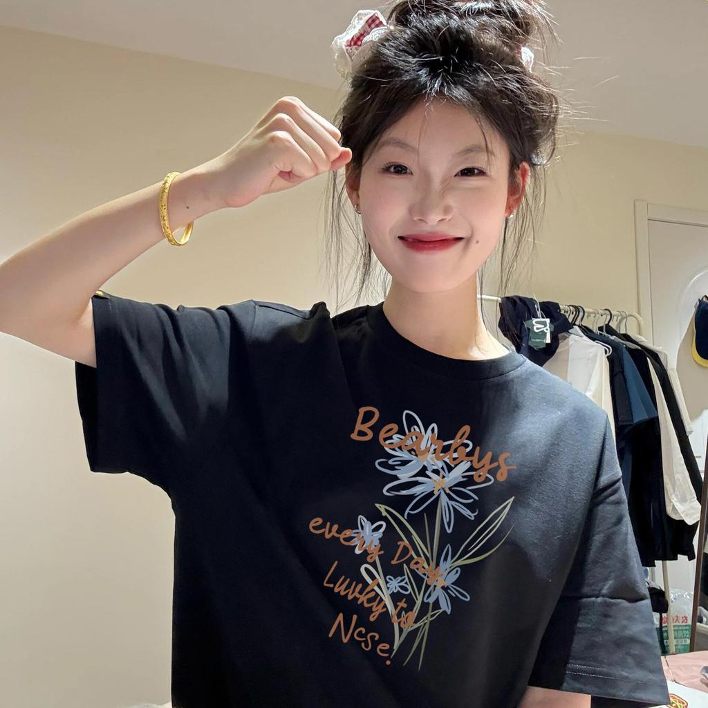 Pure Cotton White Short-sleeved T-shirt Women's New Popular Summer Loose Large Size Fat Mm Catties Half-sleeved Tops and Clothes