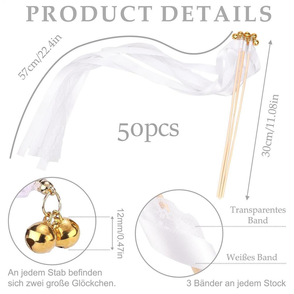 

Fairy Wedding Wands Sticks with Bell 50Pcs/bag Wand Streamers Wedding Party Decoration Prop for Wedding Send Off Bridal Shower белый