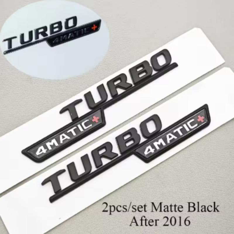 2Pcs TURBO 4MATIC+ Emblem for Mercedes Benz AMG W213 W205 W177 W167 A45S E63S GLE53 Fender Badge Logo Sticker Car Accessories