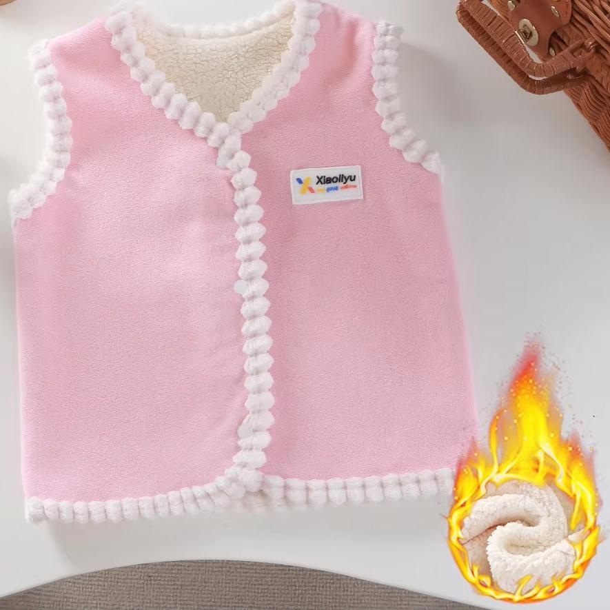 

Жилет для девочек и мальчиков весна осень новый бархатный утолщенный сохраняющий тепло повседневный простой модный милый корейский активный винтажный милый мягкий 80