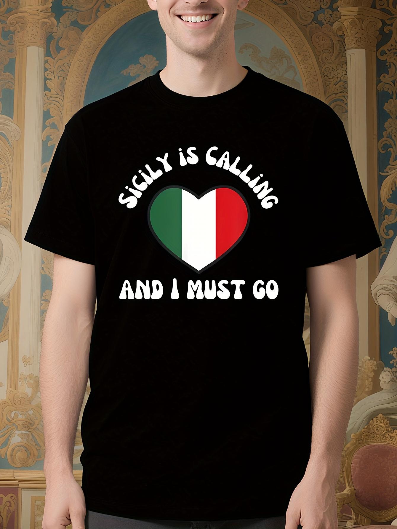 Sicily is Calling Italian Flag Heart Graphic Tshirt - Sic... XL