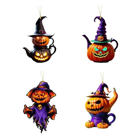 Automobile Pendant Lightweight Acrylic Rearview Mirror Decoration 2D Pumpkin Design Safety Anti-Blocking Cat Pendant