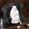 Halloween Decoration Skeleton Fish Statue Spooky Halloween Garden Decor Skeleton Fisherman Statue Witch Fishing for Outdoor