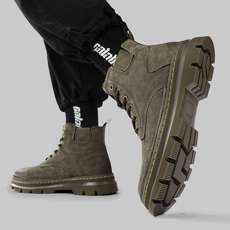 Fashion Men Ankle Boots Platform Leather Boots 2025 Fashion Brown Lace-up Boot High Top Comfortable Casual Shoes Non slip Work Men Boots