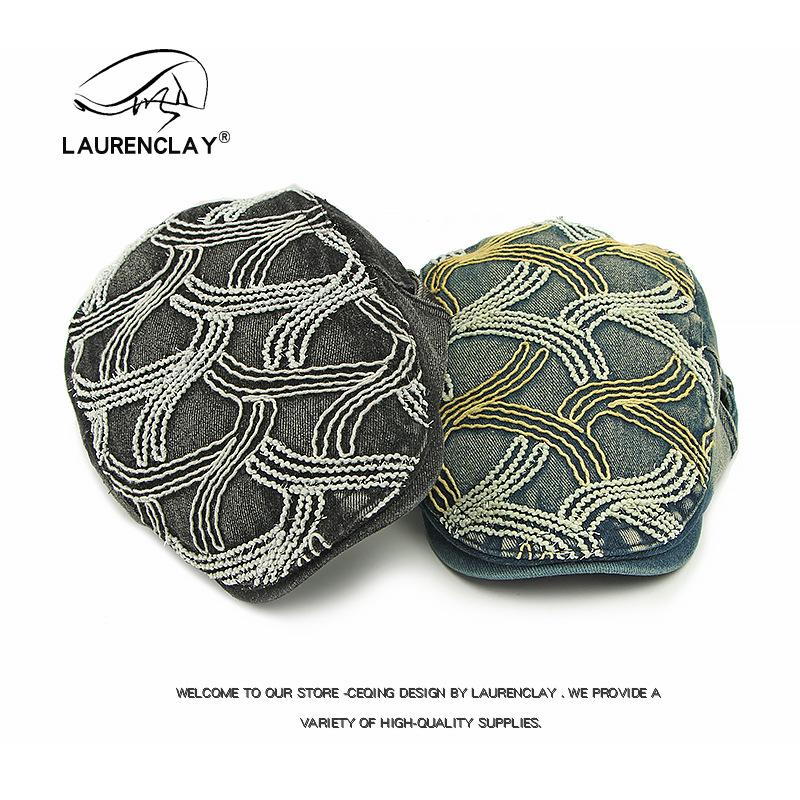 Personalisierte genähte Baskenmütze Damen Britische Retro-Kappe Gewaschener Denim Süßes Cooles Mädchen Forward Hat Trend