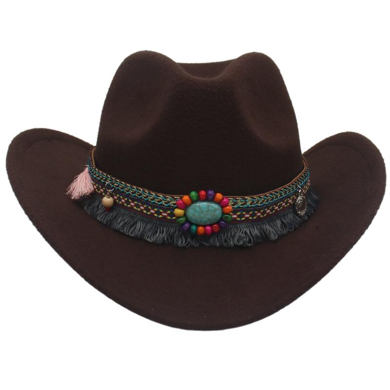 Jewel Accessories Western Cowboy Hat Minority Tibetan Top Hat Prairie Curled Woolen Felt Hat Jazz Hat